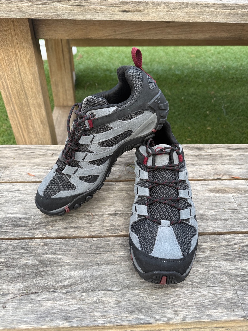 Merrell Men's Gray Trail Sneakers with Maroon Accents